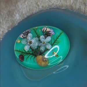 Pressed Dried Flower Preserved Resin Teal Brooch